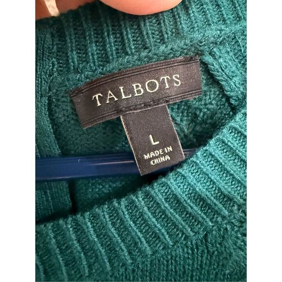 Talbots NWOT Sweater Green Cotton Blend Pullover 3/4 Sleeve Back Zip Womens L - Picture 3 of 6